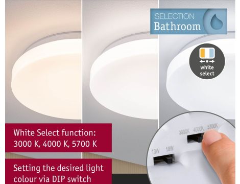 Plafoniera Luiana LED 16,5W okrągła 280mm 1750lm Power DIP 13/18W White Select 3000/4000/5700K IP44 230V biały / tworzywo sztuczne - 3