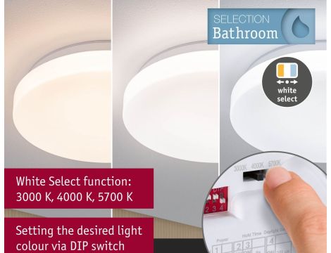 Plafoniera Luiana LED 16,5W z czujnikiem HF okrągła 280mm 1750lm Power DIP 13/18W White Select 3000/4000/5700K IP44 230V biały / tworzywo sztuczne - 6
