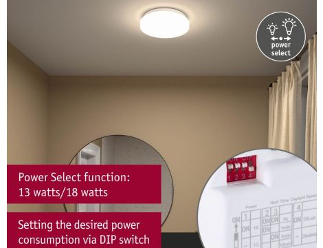 Plafoniera Luiana LED 16,5W z czujnikiem HF okrągła 280mm 1750lm Power DIP 13/18W White Select 3000/4000/5700K IP44 230V biały / tworzywo sztuczne - 5