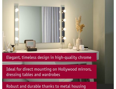 Oprawa ścienna REGULA II nad lustro z kablem E14 max. 4x40W DIM 230V IP 44 chrom / metal - 11