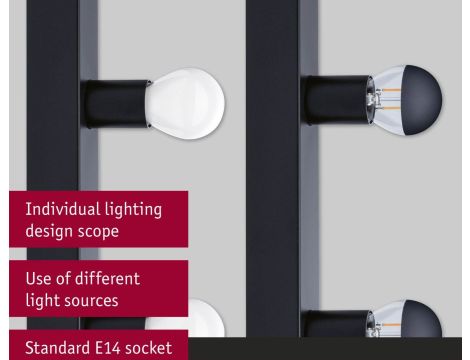 Oprawa ścienna REGULA II nad lustro z kablem E14 max. 4x40W DIM 230V IP 44 czarny / metal - 10