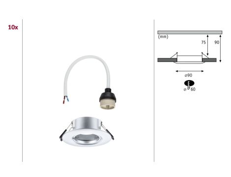 Zestaw opraw do wbudowania Starr GU10 max. 10x10W DIM 90mm IP23 230V chrom mat / tworzywo sztuczne - 7