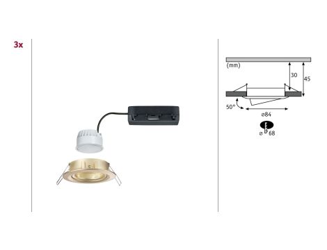 Zestaw wychylnych opraw wpuszczanych LED Nova Coin SH Zigbee RGBW  DIM okrągła 84mm 100° 3x6W 3x500lm 2200 - 6500 K IP23 230V Złoty matowy / aluminium - 4