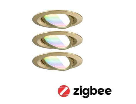 Zestaw wychylnych opraw wpuszczanych LED Nova Coin SH Zigbee RGBW  DIM okrągła 84mm 100° 3x6W 3x500lm 2200 - 6500 K IP23 230V Złoty matowy / aluminium