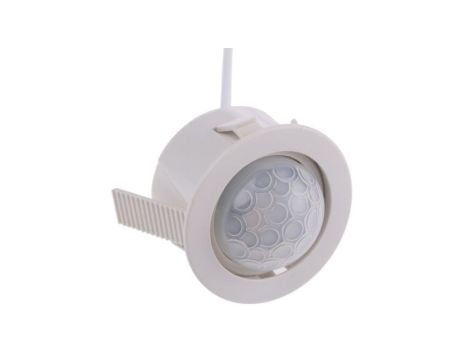 Miniaturowy detektor ruchu PIR, 230 V AC, zasięg 16 m, montaż Sufit, Ø 28mm, Certyfikat CE, EMC-2004/108/WE, zgodność z