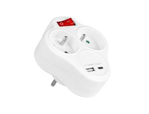 Rozgałęźnik 2 gniazda French z uziemieniem i włącznikiem + USB-C + USB-A VA0284 VAYOX