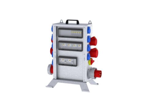 Rozdz. budowlana elTOWER-L W63-012209 IP44 wtyk CEE 63A gn: 9xGK 230V 16A 2xCEE 16A 2xCEE 32A 1xCEE 63A 2xRCCB 6kA 58427012