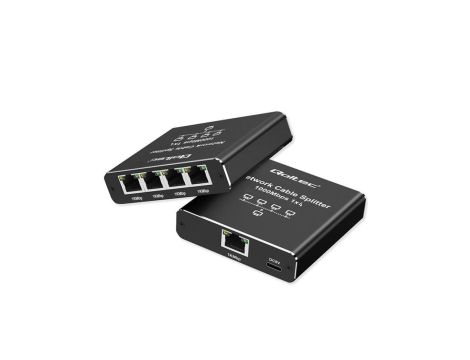 Qoltec Rozdzielacz Splitter Ethernet mini SWITCH 1x4 RJ45 1000Mb/s USB-C Aluminium