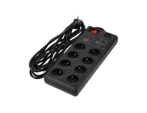 Przedłużacz listwa zasilająca 10 gniazd 2xUSB z wyłącznikiem 5m Schmith