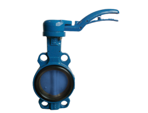 Przepustnica bezkołnierzowa SYLAX-Uranie z napędem ręcznym dźwigniowym dysk GGG40 epoksydowany NBR 16 BAR DN 100 Socla