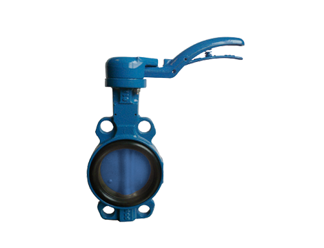 Przepustnica bezkołnierzowa SYLAX-Uranie z napędem ręcznym dźwigniowym dysk GGG40 epoksydowany NBR 16 BAR DN 100 Socla