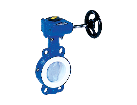 Przepustnica bezkołnierzowa LYCENE z przekładnią ślimakową dysk powlekany PFA DN 65 Socla