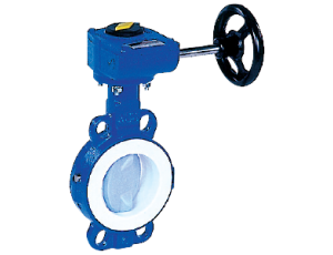 Przepustnica bezkołnierzowa LYCENE z przekładnią ślimakową dysk powlekany PFA DN 300 Socla