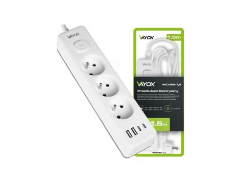 Przedłużacz 1,5MB 3GN+0 3x1,5mm 16A + 2x USB-A + 2x USB-C VA0382-1,5 Vayox