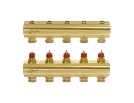 Danfoss Rozdzielacz FHF, Mosiądz, Liczba przyłączy kolektorów ogrzewania [pętle] [Max.]: 5, 10 bar - 088U0505