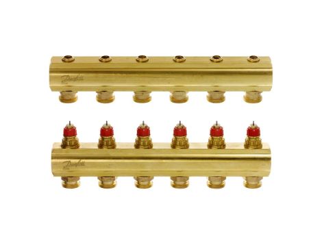 Danfoss Rozdzielacz FHF, Mosiądz, Liczba przyłączy kolektorów ogrzewania [pętle] [Max.]: 6, 10 bar - 088U0506