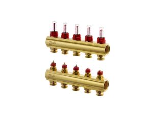 Danfoss Rozdzielacz FHF-F, Mosiądz, Liczba przyłączy kolektorów ogrzewania [pętle] [Max.]: 5, 6 bar - 088U0525