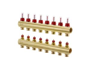 Danfoss Rozdzielacz FHF-F, Mosiądz, Liczba przyłączy kolektorów ogrzewania [pętle] [Max.]: 8, 6 bar - 088U0528