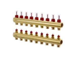Danfoss Rozdzielacz FHF-F, Mosiądz, Liczba przyłączy kolektorów ogrzewania [pętle] [Max.]: 9, 6 bar - 088U0529