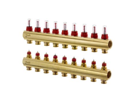 Danfoss Rozdzielacz FHF-F, Mosiądz, Liczba przyłączy kolektorów ogrzewania [pętle] [Max.]: 9, 6 bar - 088U0529