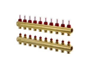 Danfoss Rozdzielacz FHF-F, Mosiądz, Liczba przyłączy kolektorów ogrzewania [pętle] [Max.]: 10, 6 bar - 088U0530