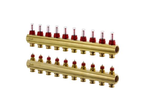 Danfoss Rozdzielacz FHF-F, Mosiądz, Liczba przyłączy kolektorów ogrzewania [pętle] [Max.]: 10, 6 bar - 088U0530