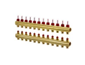 Danfoss Rozdzielacz FHF-F, Mosiądz, Liczba przyłączy kolektorów ogrzewania [pętle] [Max.]: 12, 6 bar - 088U0532