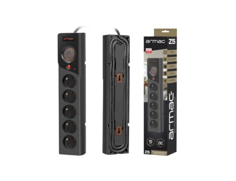 Przedłużacz przeciwprzepięciowy 5-gniazd z/u ARMAC Z5 5m czarna /organizer kabla/