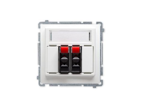 SIMON BASIC Gniazdo głośnikowe 2-krotne z polem opisowym do ramki białe BMGL3.01/11