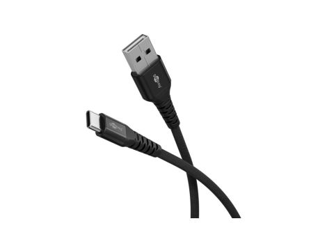 Miękki kabel USB-C do USB-A tekstylny, z metalowymi złączami, czarny 74526 /1m/