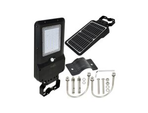 Oprawa, lampa solarna uliczna LED SOLGER 25W 3000lm 4000K IP65 czarna barwa NW biała neutralna czujnik PIR BEMKO