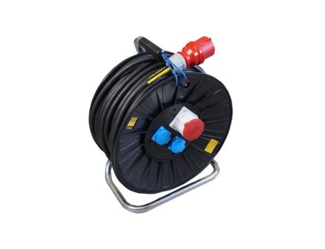 Przedłużacz siłowy 16A na bębnie, 50m, gniazda 1x CEE 16A, 2xGS230V, przewód H07RN-F 5x2,5mm2