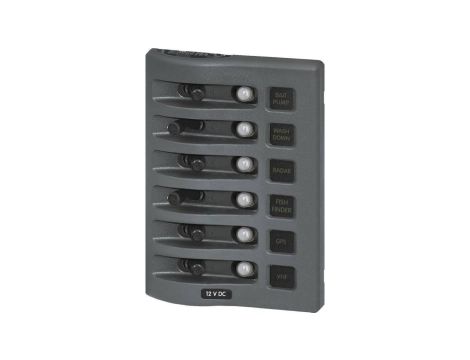 Panel Wodoodporny Blue Sea 12V DC z wyłącznikami automatycznymi, 6 pozycji