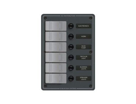 Panel Przełączników Blue Sea – 6 pozycji, wodoodporny, szary IP 66