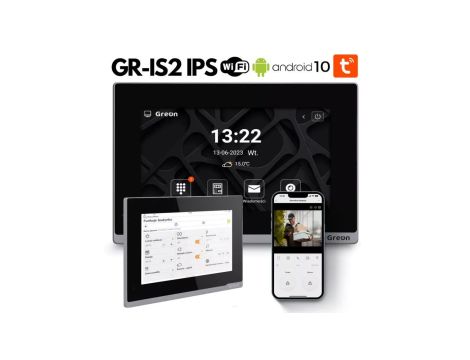 GR - IS2IPS B 7 Ekran wideodomofonu WiFi IP Greon, Android10 do Smart Home, Tuya, 16 CCTV, zdjęcia, filmy, 4 przekaźniki, czarny