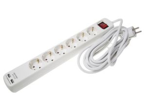 5m Przedłużacz 1,5 mm 6 gniazda 250 V Typ F, niemieckie Schuko Biały Schuko Tak Listwa z gniazdami