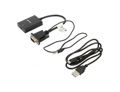 AD-0021-BK Adapter HDMI gniazdo,Jack 3,5mm 3pin wtyk VGA wtyk 0,2m ABS