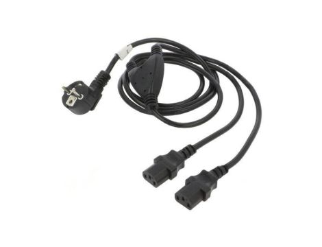 CA-C13C13CC-0018BK Kabel CEE 7/7 (E/F) wtyk kątowy,IEC C13 żeński x2 PVC Dł: 2m