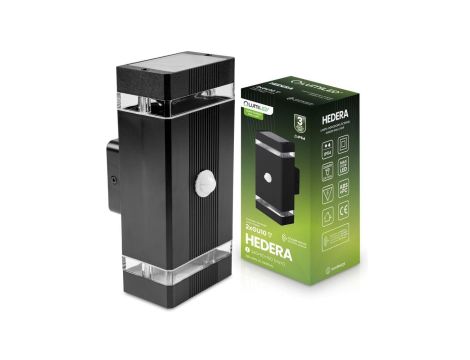Lampa Ogrodowa Kinkiet Elewacyjny góra dół 2x GU10 Czarny Czujnik Ruchu i Zmierzchu IP54 HEDERA LUMILED