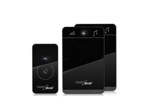 Dzwonek bezprzewodowy nadajnik-2 odbiorniki, 52 melodie czarny GreenBlue GB112 dotykowy, zasięg 150m GB112