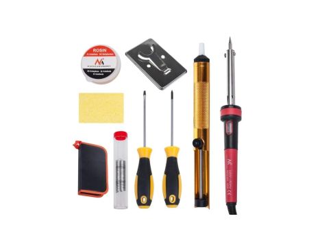 Zestaw do lutowania Maclean, grotowa/oporowa 60W z uziemieniem, cyna, kalafonia, odsysacz, wkrętaki, pokrowiec, MCE390