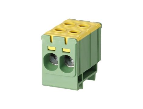 Blok rozdzielczy odgałęźny 2-polowy Al/Cu 2,5-35mm2 (max. 35mm2) na szynę TH35 żółto-zielony FJ-E35/2/D HEDO