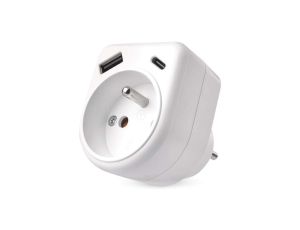 Rozgałęźnik 1, 1USB-A+1USB-C, biały P0074