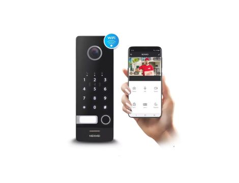 NW-VO4KHR-BW Wideodomofon WiFi Tuya Smart bezprzewodowy NEXWEI z klawiaturą z oraz czytnikiem, otwarcie kodem/brelokiem