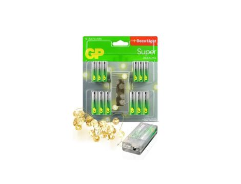 24 x baterie: 12 x AA / LR6, 12 x AAA / LR03 GP Super Alkaline + łańcuch LED 2m