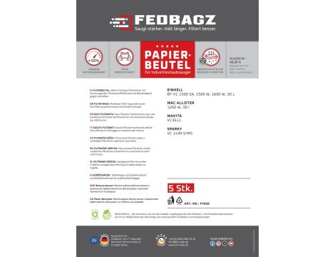 Worki papierowe Fedbagz do Sparky 30 l, kpl 5 szt QAP-COC-000033 FSC MIX 70 - 2