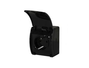 ViPlast Koala gniazdo pojedyncze z/u IP44 2P+Z natynkowe czarne z klapką czarną