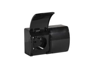 ViPlast Koala gniazdo podwójne z/u IP44 2x2P+Z natynkowe czarne z klapką czarną