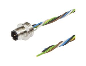 AV98C308, akcesoria, Wtyczka do zabudowy, kompletna, 30V, M12 5pin, IP67, Mocowanie śrubowe M16, Długość żył 0,5m