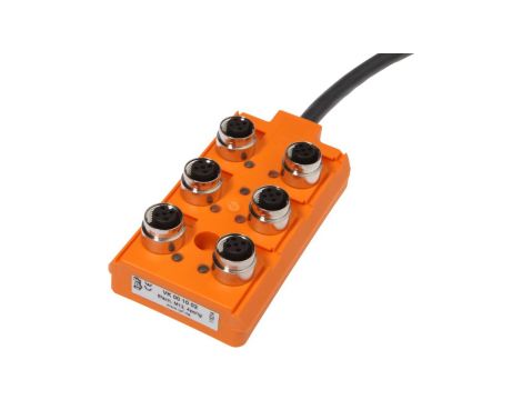 VK001002, rozdzielacz, 30x100x54mm, 10-30V DC, 6x M12, 4pin, IP67, TPU, Gniazdo czujnika/siłownika z przewodem uziemiającym, 12A